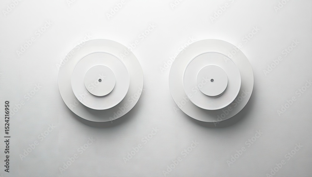 Two stacked, concentric circles, white, on a white background Two stacked, concentric circles, white, on a white background