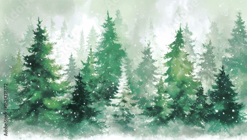 Enchanted Evergreen Forest A Watercolor Painting of Serene Winter Woods