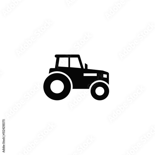 Black and white silhouette of a tractor symbolizing modern agriculture on a transparent background