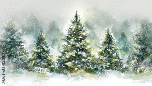 Enchanted Winter Forest Illuminated Christmas Trees in Snowy Landscape