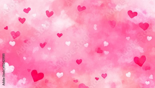 Romantic Watercolor Hearts Background Pink, White, and Red Love Pattern