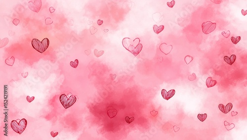 Romantic Watercolor Hearts Background Pink Love Texture