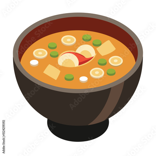 Hot healthy chicken soup in a bowl with green garnish