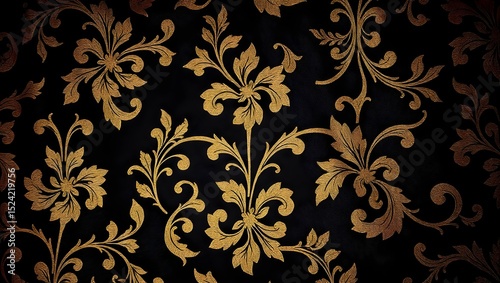 Ornate Gold Floral Pattern on Black Textured Background Elegant and Luxurious