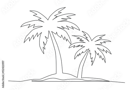 Continuous one line art of Palm tree, vector illustration.