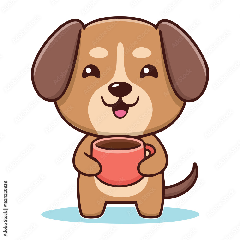 Obraz premium A charming cartoon dog happily holding a cup of coffee