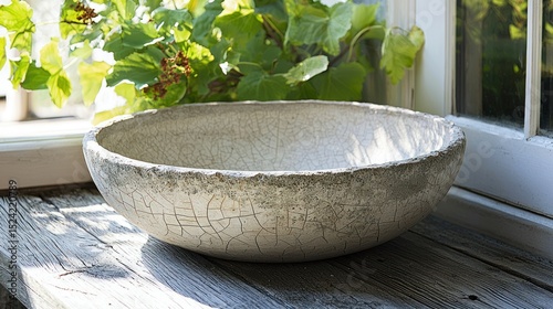 Cream-colored ceramic bowl with crazing