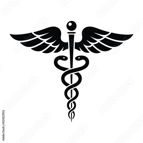 Asclepius’s Wand – Health Symbol Vector Art in Black


