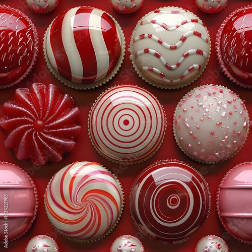 Festive Red Sweets Selection. Candies, Lollipops, and Treats Delight for Holiday Season, Celebration Sweetness. Seamless Pattern