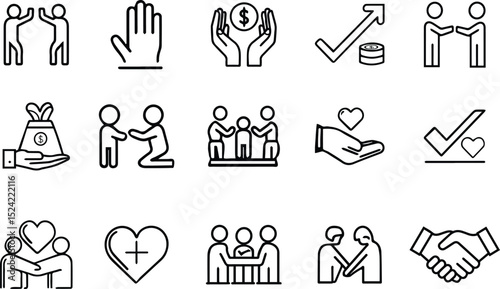 Illustrative Icons of Giving, Charity, and Community Support