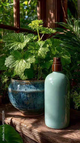 bottle of essential oil and orchid