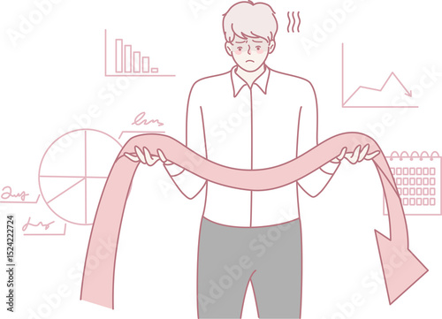 A digital illustration showing a figure symbolizing economic downturn with visual data representations.