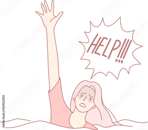 A desperate woman finds herself struggling in the water, reaching out urgently for help in a state of distress