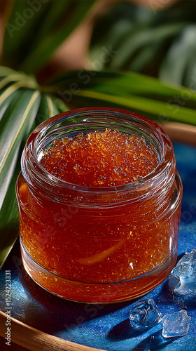 red caviar in glass jar