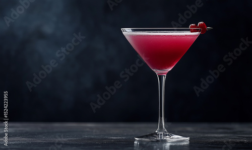 Deculent pomegranate mixed drink against a dark backdrop. Copy space for text. Banner.