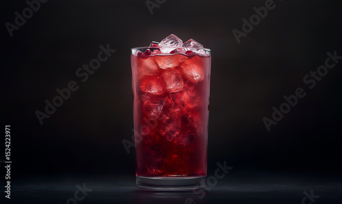 Deculent pomegranate mixed drink against a dark backdrop. Copy space for text. Banner.