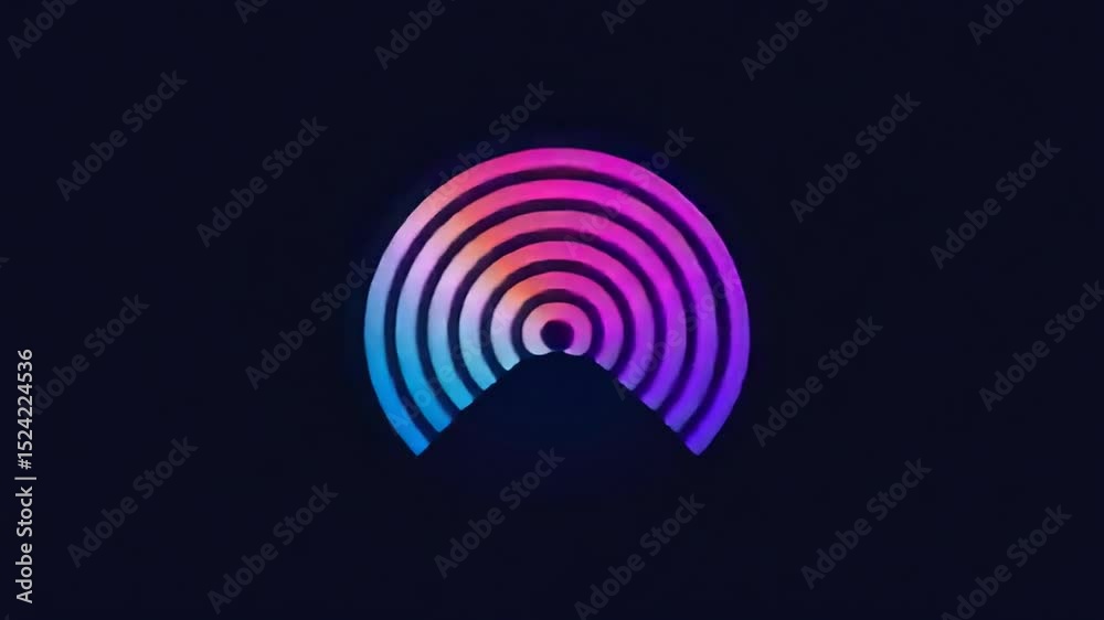 A gradient rainbow arches over a simple mountain shape on a dark, smooth background