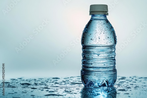 Clear Plastic Water Bottle With Dew Drops on Wet Surface