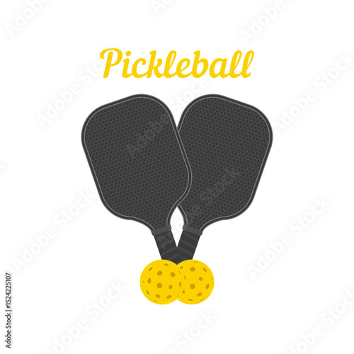 Pickleball rackets and ball, vector illustration
