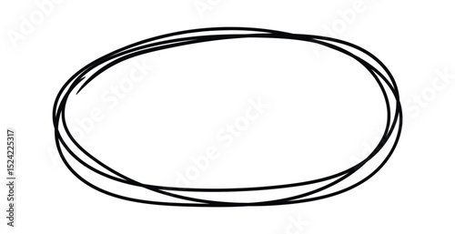 Hand drawn oval shape made with multiple slightly overlapping black lines on a white background, creating a frame like effect, ideal for highlighting text or images