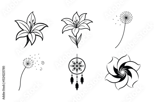 A versatile set of floral design elements featuring various flower illustrations, leaves, and spring blossoms for diverse nature-inspired patterns and decorations
