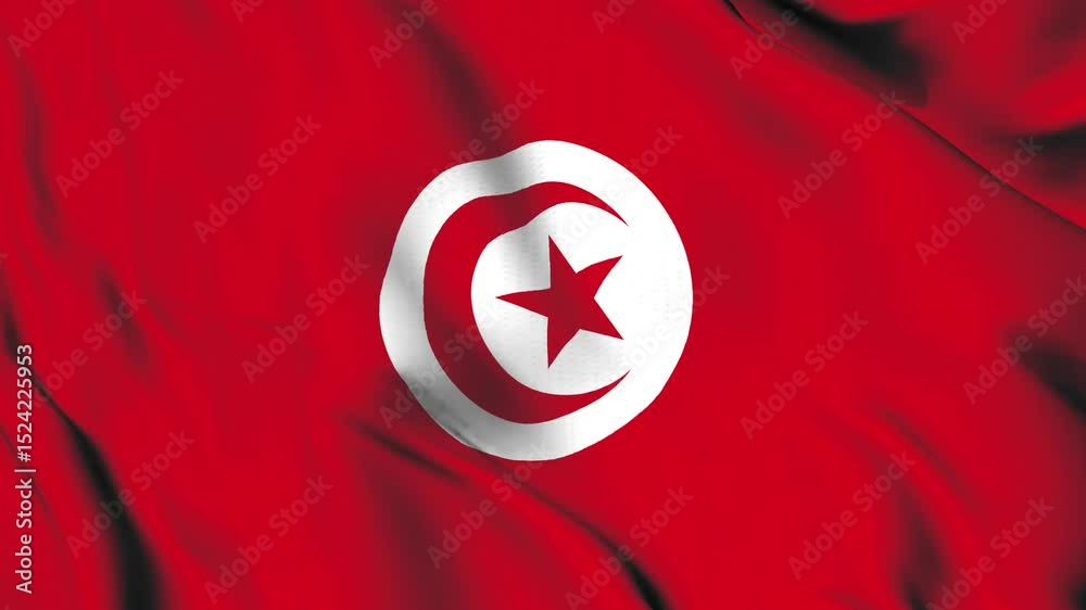 The Tunisia country flag waves in the wind.