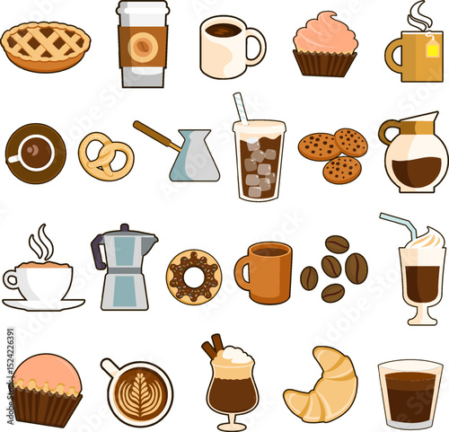 pastry and coffee icon set vector illustration