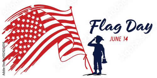 Happy Flag Day Poster with Waving American Flag on White Background – June 14 Vector Illustration