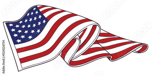 Minimal Vector of Folded American Flag on Plain White Background