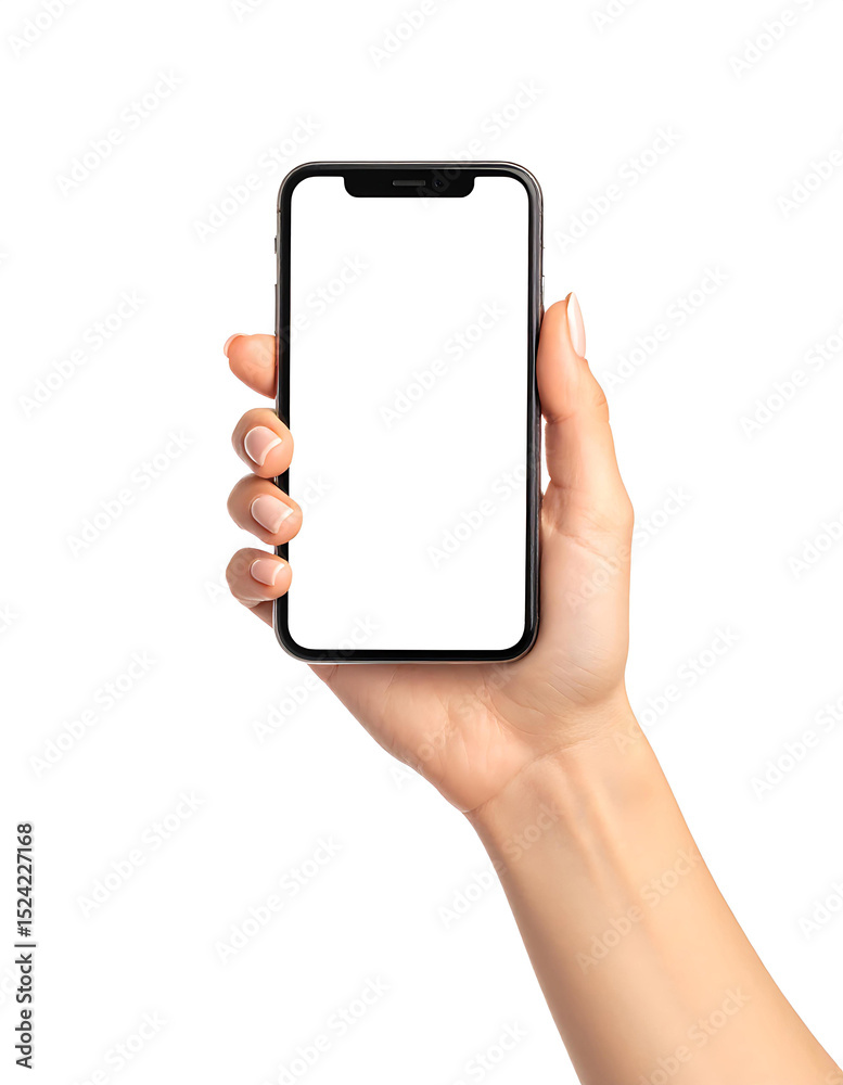 Hand Holding Smartphone with Blank Screen on White Background Hand Holding Smartphone with Blank Screen on White Background