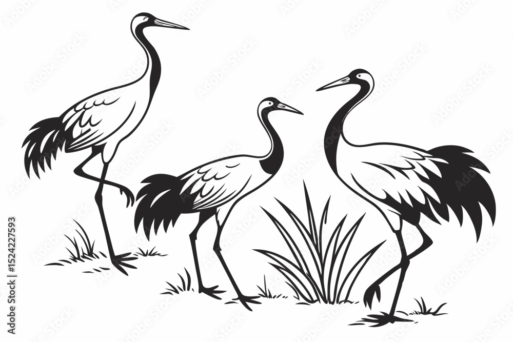 Obraz premium cranes bird sihouette black vector bundle
