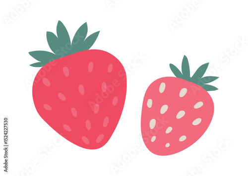 Two pink strawberries with green leaves represent healthy eating, freshness, and the sweetness of summer fruits, perfect for promoting a healthy lifestyle