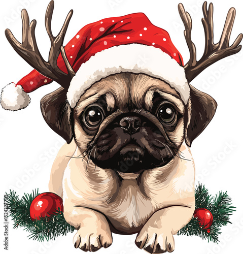dog wearing santa hat