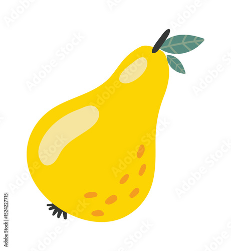 Ripe yellow pear with green leaves promoting healthy lifestyle and balanced diet, perfect for visuals related to nutrition, fruit markets, and healthy recipes