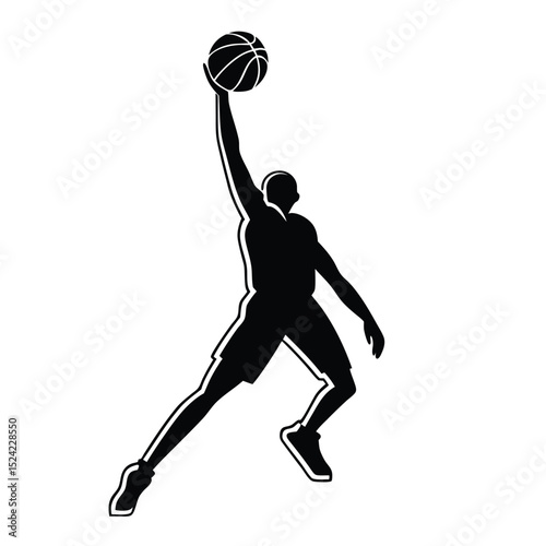 Basketball Silhouette Player Leaping with Ball in Hand Transparent Background