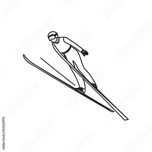 line art of nordic combined on the white background