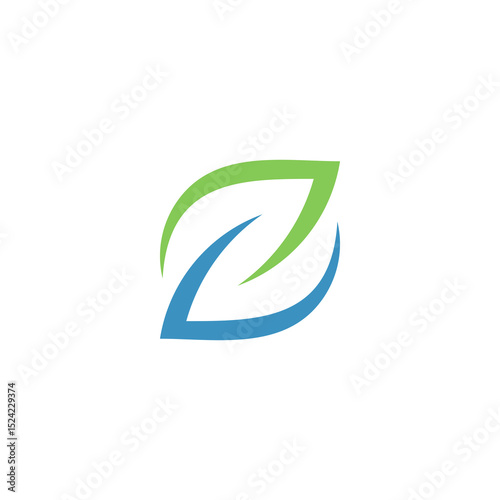 Abstract Green and Blue Leaf Design Logo