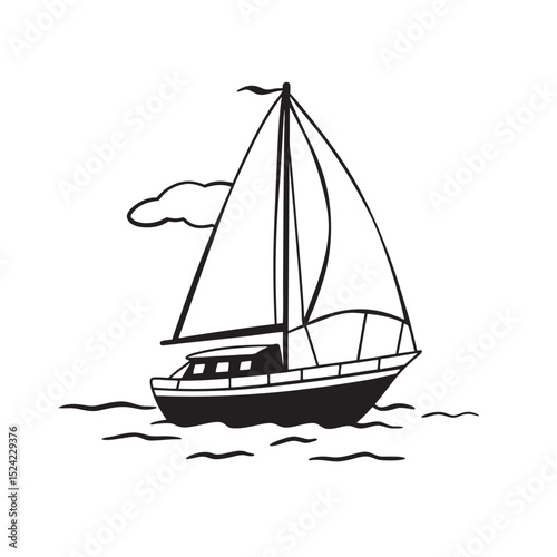 line art of sailing on the white background