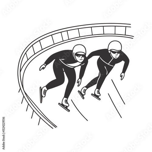 line art of short track speed skating on the white background