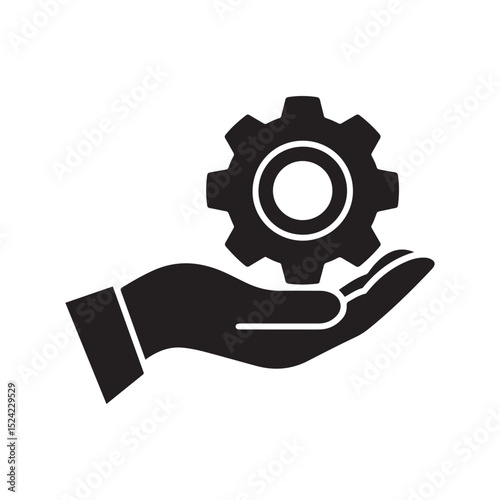 hand holding gear like implementation icon. Vector black silhouette. with white background