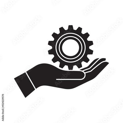 hand holding gear like implementation icon. Vector black silhouette. with white background