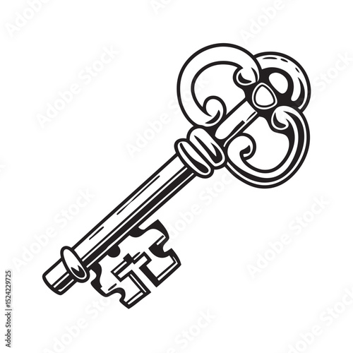 line art of skeleton key on the white background
