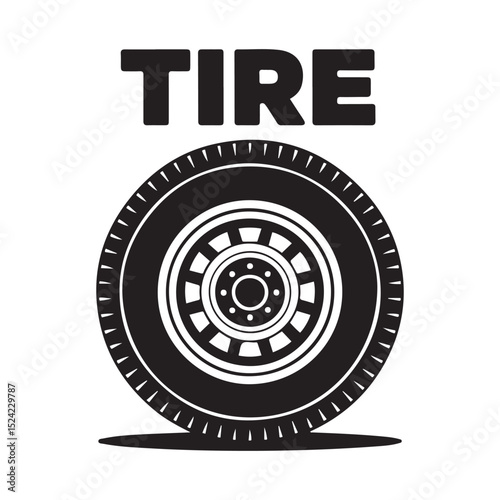 Tire car icon. Vector black silhouette. with white background