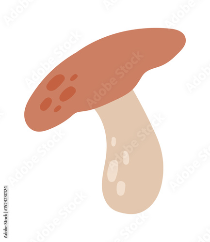 Mushroom with brown cap and beige stem growing wild, hand drawn digital illustration isolated on white background, simple and minimalist autumnal design