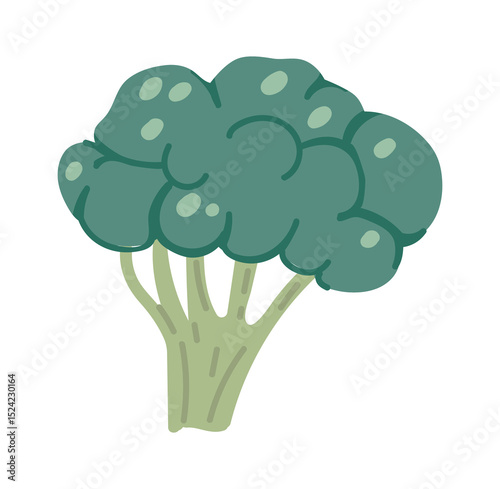 Cartoon broccoli with textured florets and thick stem, embodying healthy eating and nutritious green vegetables, perfect for promoting healthy lifestyles