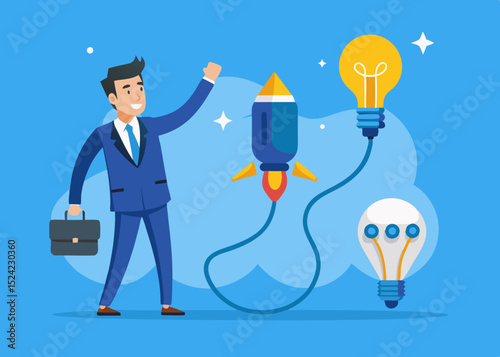 Vector illustration of a businessman with idea