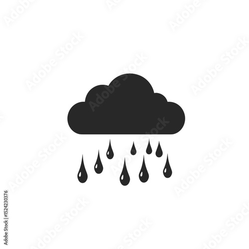 Black and white silhouette of a cloud with raindrops, symbolizing weather