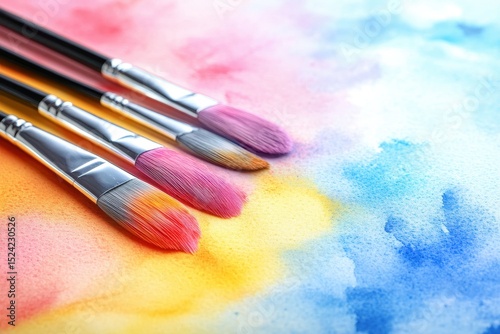 Colorful Paint Brushes on Artistic Watercolor Background