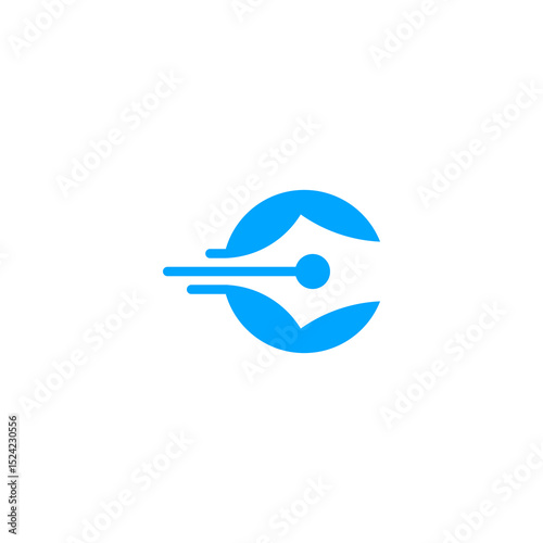 Dynamic Blue Ink Nib Logo Design Encircling a Circle