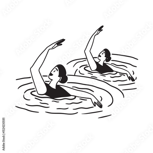 line art of synchronized swimming on the white-backround